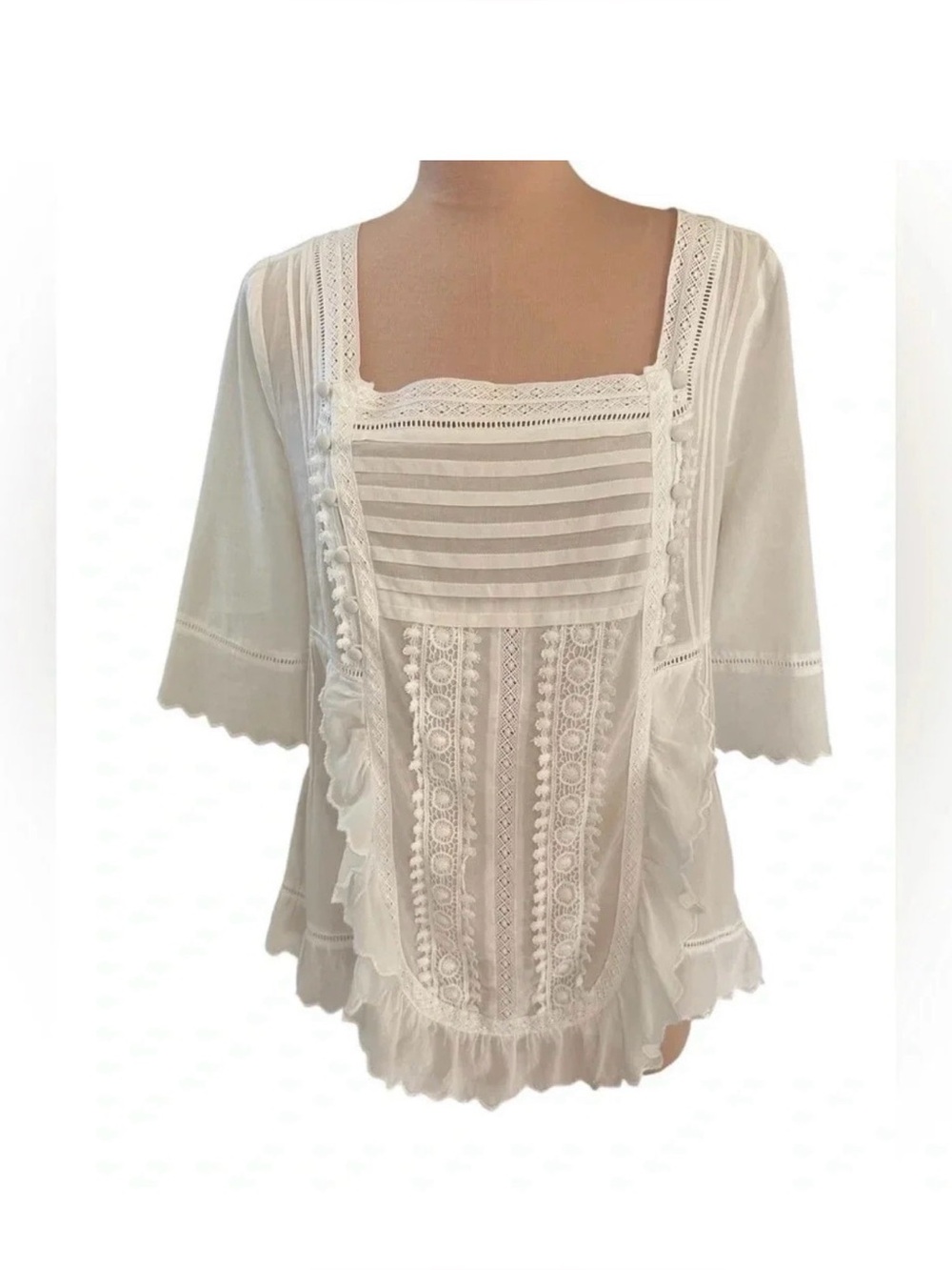 White Lace Boho Peasant Blouse